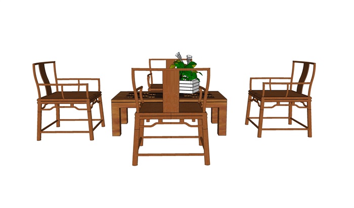 中式详细完整的四人餐桌椅su模型