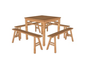 木质室内餐桌凳设计SU(草图大师)模型