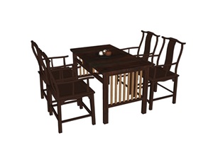 某中式详细完整的餐桌椅素材SU(草图大师)模型