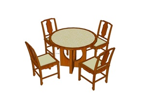 中式详细四人餐桌椅设计SU(草图大师)模型