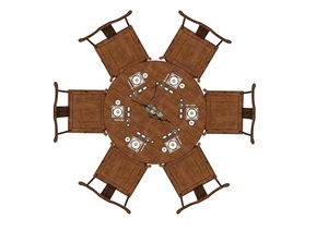 中式经典完整的餐桌椅组合SU(草图大师)模型
