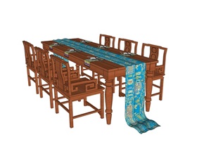 餐桌椅中式组合设计SU(草图大师)模型