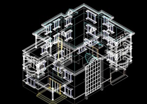 三层别墅扩出图带结构cad方案模型