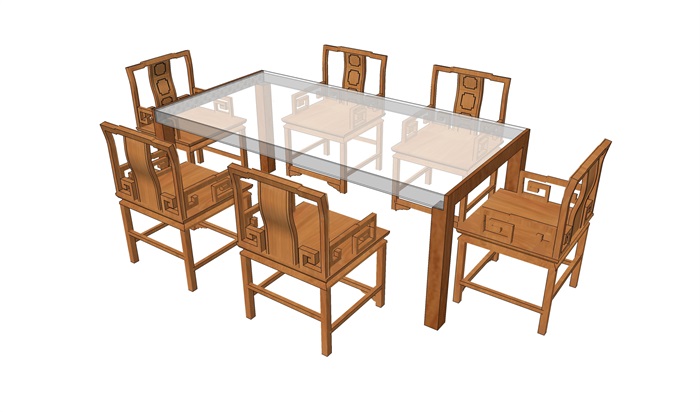 中式详细的餐桌椅su模型