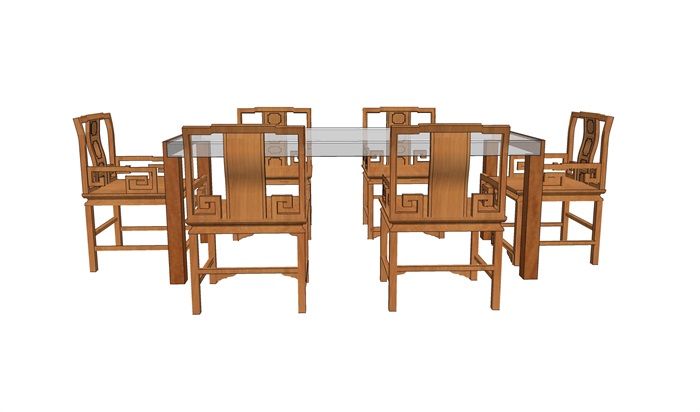 中式详细的餐桌椅su模型