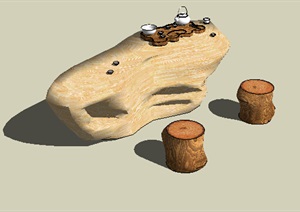 某室内详细经典茶桌凳设计SU(草图大师)模型
