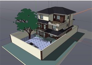 新古典详细完整的多层别墅SU(草图大师)模型