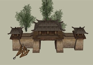 城门古典建筑设计SU(草图大师)模型