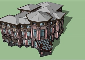 古典欧式商业会所建筑SU(草图大师)模型