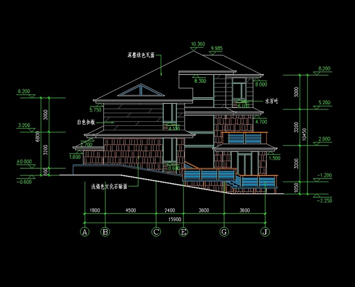 三层日式别墅全套建筑cad方案图(2)