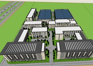 现代主义风格5层产业园建筑SU(草图大师)模型