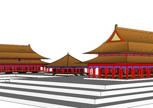 中式风格1层宫殿建筑设计SU(草图大师)模型