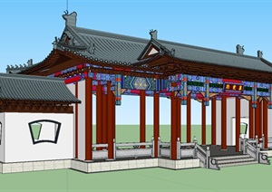 古典中式风格旅游建筑大门SU(草图大师)模型