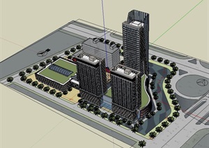 现代风格30层商业办公综合楼SU(草图大师)模型