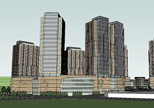 现代主义风格33层商业办公楼SU(草图大师)模型