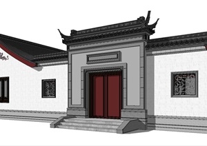 东方古典风格1层游客中心建筑SU(草图大师)模型