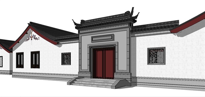 东方古典风格1层游客中心建筑su模型