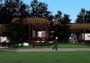 园林景观中式风格公园设计SU(草图大师)模型