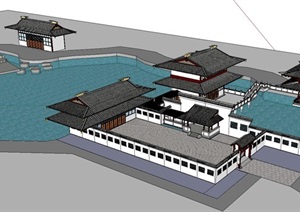 中式风格2层旅游建筑设计SU(草图大师)模型