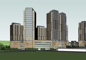 现代主义风格30层商业办公楼SU(草图大师)模型