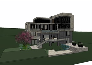 现代风格别墅带游泳池设计SU(草图大师)模型