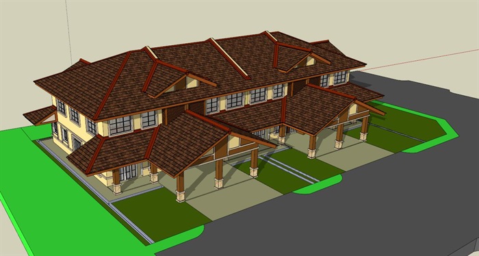 东南亚风格双拼别墅建筑设计su模型