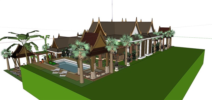 东南亚风格详细别墅su模型