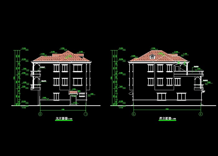 独栋欧式别墅全套建筑结构cad方案图(2)