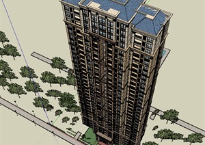现代风格32层详细的住宅楼设计SU(草图大师)模型