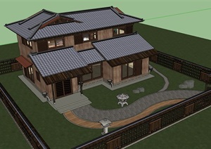 日式风格2层木屋别墅设计SU(草图大师)模型