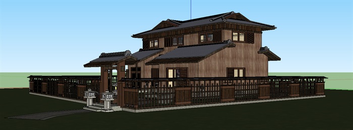 日式风格2层木屋别墅设计su模型
