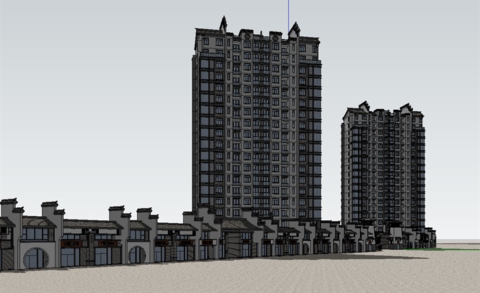 中式风格13层商业住宅楼su模型