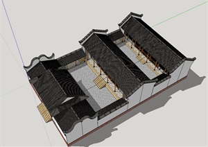 四合院1层民居住宅建筑SU(草图大师)模型