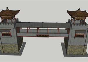 古典中式景墙大门SU(草图大师)模型