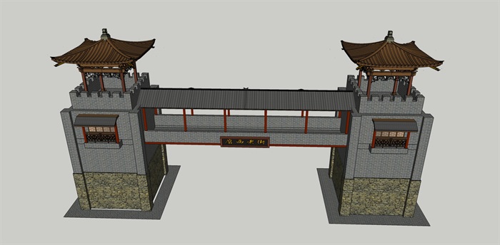 古典中式景墙大门su模型