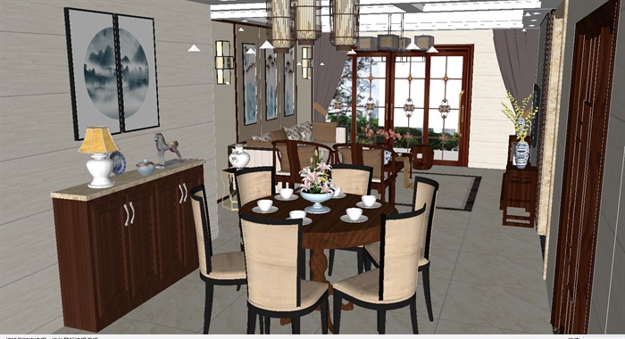 某室内样板间客餐厅装潢方案ＳＵ模型