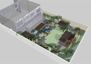 新中式后庭院景观SU(草图大师)模型
