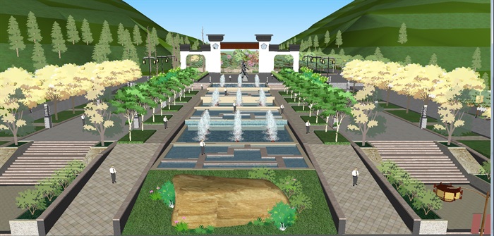 一个新中式山体休闲公园景观方案SU模型(1)