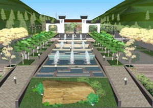 一个新中式山体休闲公园景观方案SU(草图大师)模型