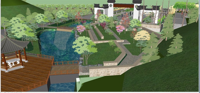 一个新中式山体休闲公园景观方案SU模型(2)