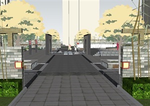 新中式社区活动中心广场ＳＵ设计模型