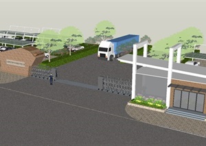 一个工业园大门与停车场ＳＵ设计模型