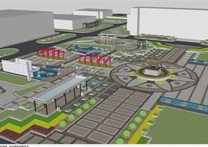 一个新中式办公区休闲广场景观规划ＳＵ设计模型