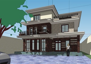 住宅独栋别墅三层建筑设计SU(草图大师)模型