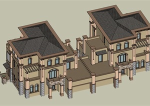 新古典风格三层双拼别墅设计SU(草图大师)模型