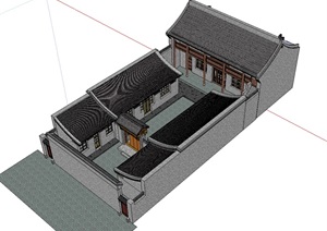北方民居风格2层住宅四合院SU(草图大师)模型