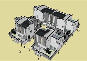 中式住宅三层四合院设计SU(草图大师)模型