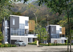 两套独栋别墅设计cad方案图带效果图