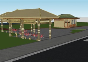 一个竹屋驿站与公共厕所ＳＵ设计模型