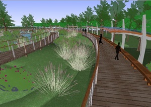 现代湿地公园景观步道廊桥ＳＵ设计模型